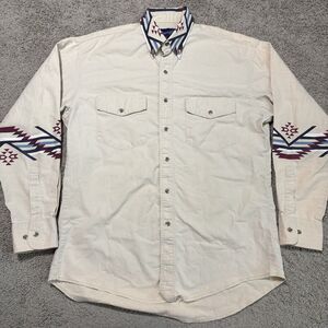 Vintage Wrangler Western Shirt Men’s 16-34 Tan Aztec Tribal Print Cowboy Boho